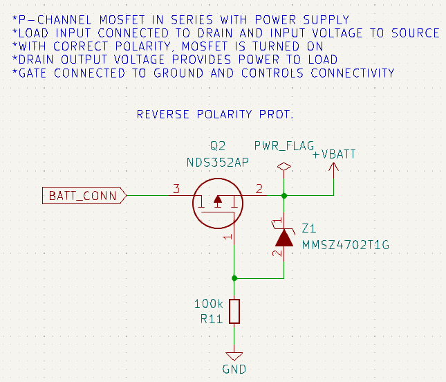 El MOSFET y el diodo Zener forman un circuito para controlar la alimentación de la carga y para la protección contra sobretensiones.
